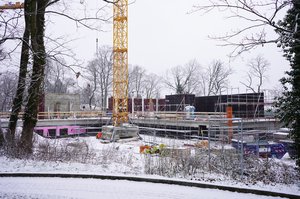Construction site covered with snow