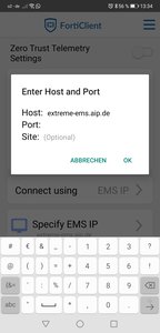 Einrichtung FortiClient Android System - Host and Port