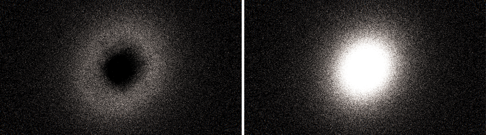Left part of the image shows thousands of stars, ring-like pattern, because there is a hole in the center. In the right part of the image the hole is filled.