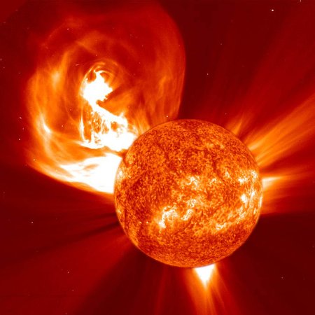 The Sun with a large plasma cloud which is just being ejected into space.