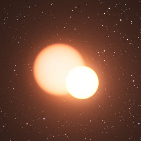 Two stars as a big and a smaller, bright sphere.