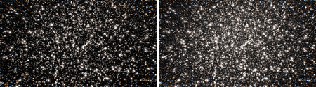 Linkes Teilbild mit vielen Sternen, rechtes Teilbild mit noch mehr Sternen