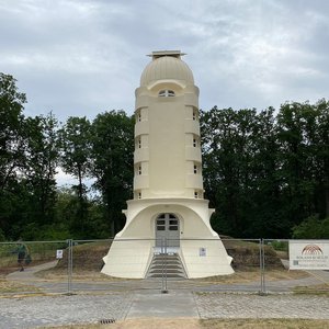 The Einstein Tower with construction fence.