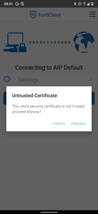 Einrichtung FortiClient Android - Zertifikatswarnung
