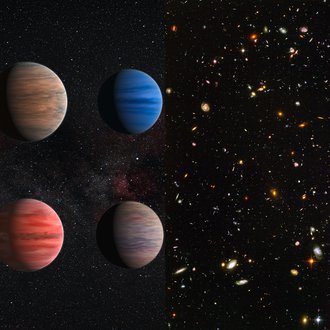 Komposition aus Exoplaneten und Hubble Ultra Deep Field