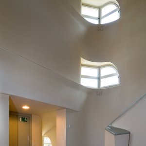 Interior view of Einstein Tower, stair case and windows