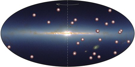Panorama of the Milky Way, with small brown spheres