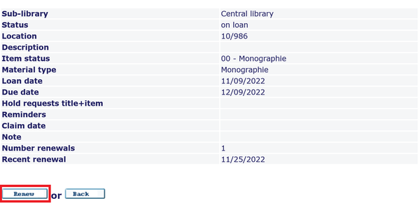 Detailed item-view with option to extend loan period